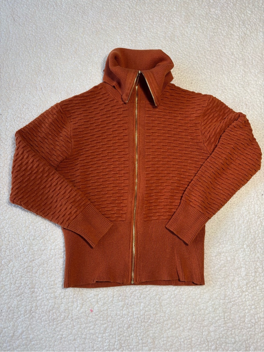 Marc New York orange zip up sweater with textured ribbed knit pattern size S